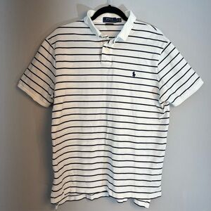 Polo Ralph Lauren Men's XL Custom Fit Striped Mesh Polo Navy White Short Sleeve